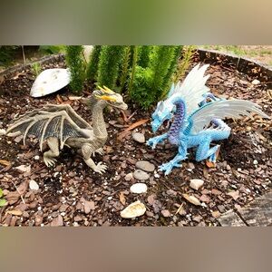 2 Dragons Kid Galaxy Tan Vinyl Dragon Blue Ice Winged Dragon Collectible Figure